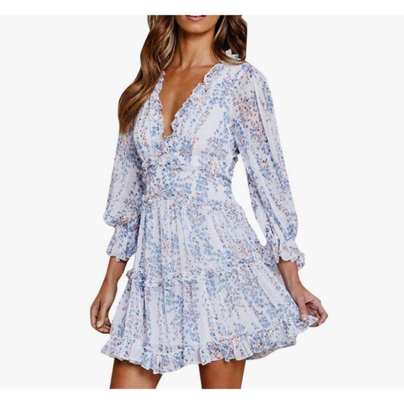 Summer Dress Size Large Boho Deep V Back Chicwish Floral Open Back Ruffle - Picture 5 of 14